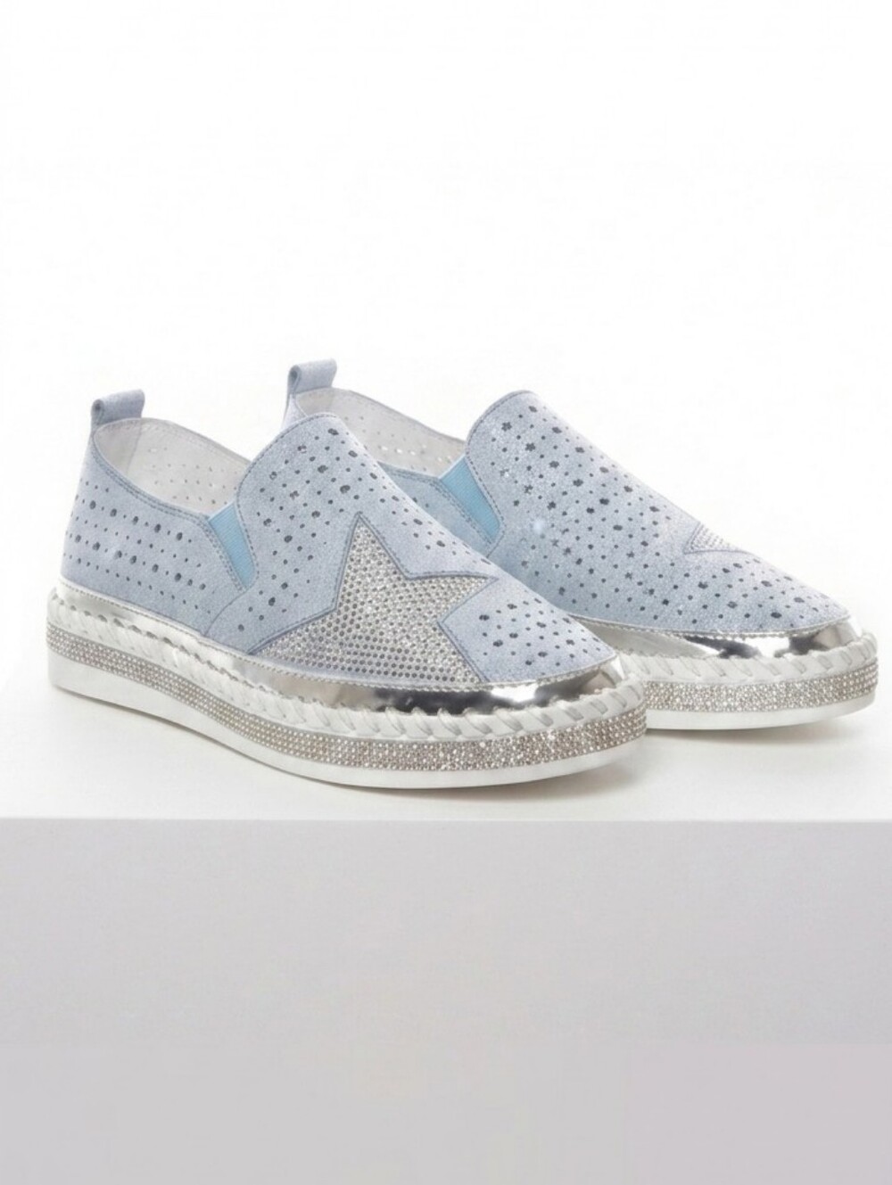 NEW Little Empresses Star Sparkle Platform Sneakers Blue Silver Bling Size 41